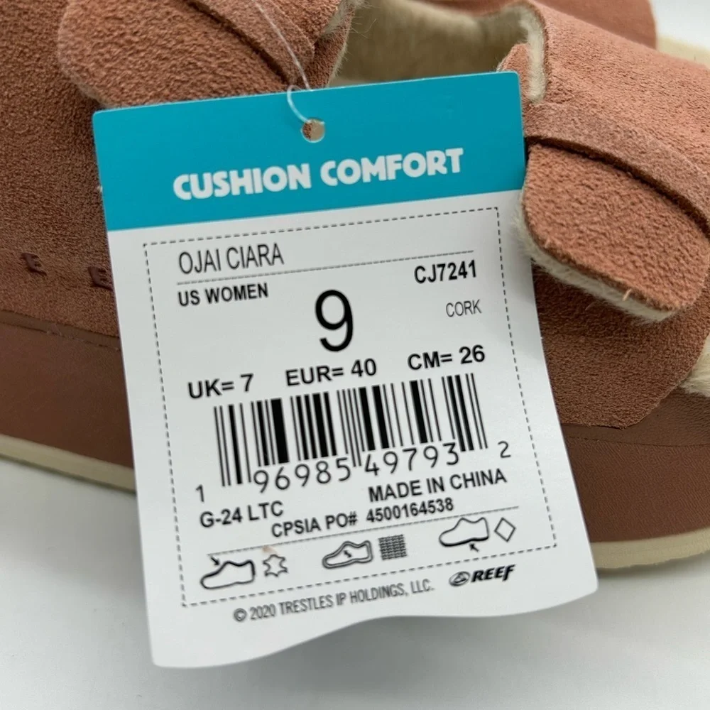 Reef Ojai Ciara Platform Sandals Women’s 9 Cork l Suede l Faux Shearling l NWT